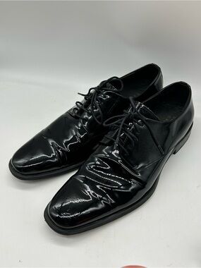 C2 by Calibrate Mens Black Patent Oxford Laceups Leather Shoes
